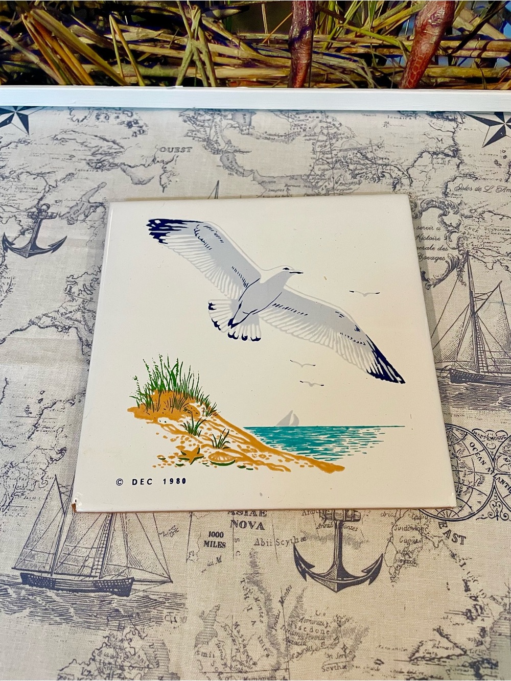 Vintage 1980 Down East Crafts Seagull Beach Tile Trivet – Made in Japan